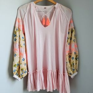 Free People Floral Design Cinched Sleeve Dress.